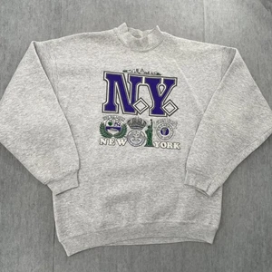 VINTAGE New York Sweatshirt Adult 2XL Gray Time Square Twin Towers The Big Apple - Picture 1 of 11