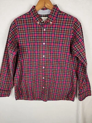 Lands End Boy's Size 14 - 16 Red Green Navy Plaid Button Up Long Sleeve Youth - Image 1 of 4
