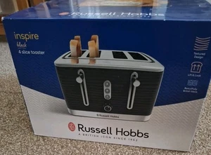 Russell Hobbs Inspire 4 Slice Toaster Defrost Wide Slots Blue LED 24381 Black - Picture 1 of 14