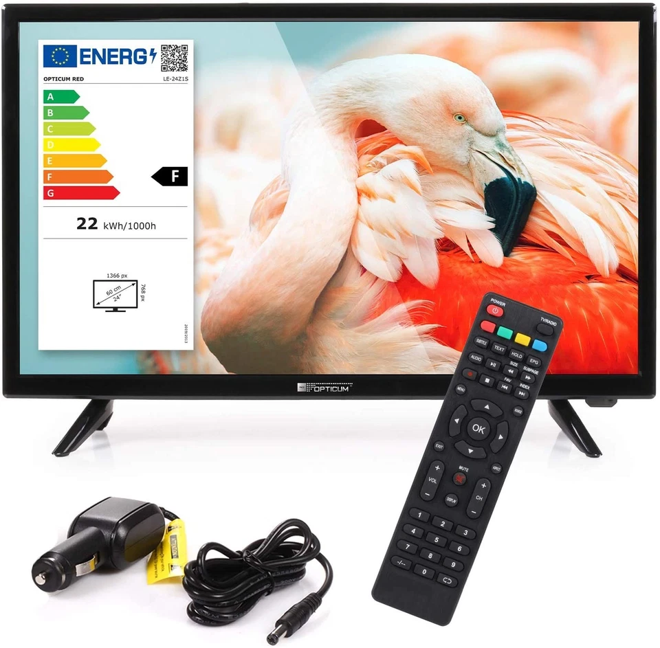 Wohnmobil Camping Fernseher LED TV 24 Zoll LCD DVB S S2 T2 C USB 12 V 230 Volt - Bild 1 von 4