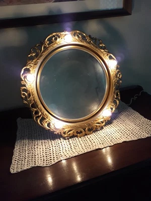 Espejo iluminado vintage dorado Hollywood Regency de 2 caras Foto 1 de 2