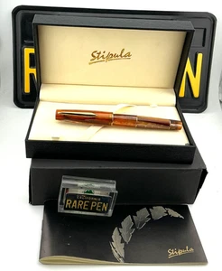 Stipula Duetto Fountain Pen A1138 Cognac Gold 18K Fine nib NEW - Picture 1 of 8