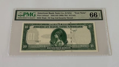 AMERICAN BANK NOTE CO- 1929 "TEST NOTE " 10 UNITS - SPECIMEN -GEM UNC 66 EPQ - Image 1 of 2