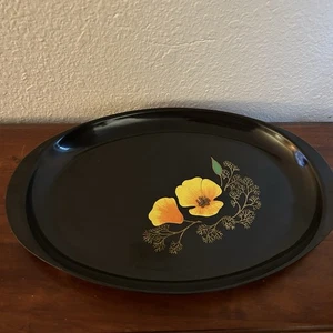Couroc Monterey California Vintage Orange Poppies Poppy Flower Serving Tray 15" - Picture 1 of 4