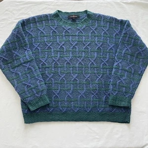Vintage Alexander Julian Sweater Mens M Cable Knit Pullover 90s Green Wool - Picture 1 of 7