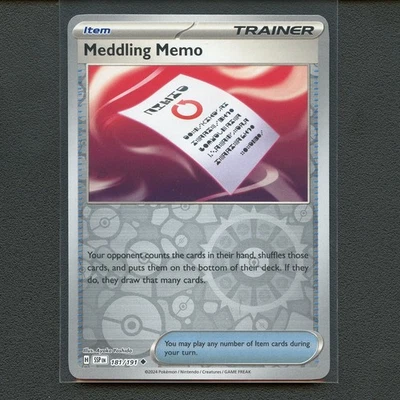 Pokémon TCG SV08: Surging Sparks #181/191 Meddling Memo Reverse Holo - Image 1 of 2