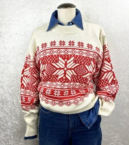 FAHERTY Sun Valley Crew Cotton Cashmere Sweater in Antique Snowflake Large - Picture 1 of 9