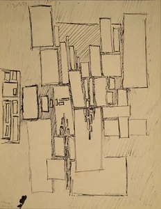 Robert Preusser Texas Modernist 1941-42 disegno a inchiostro dal tempo al nuovo Bauhaus - Foto 1 di 3