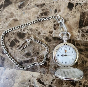 New Louis Richard Pocket Watch Train Style Men’s fashion silver-plated  w Chain! - Picture 1 of 4