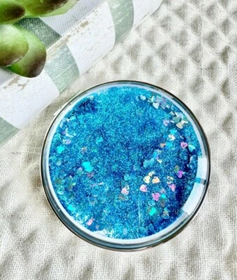 New Blue Glitter & Holographic Hearts 80s Style Double Mirror Purse Compact - Image 1 of 4