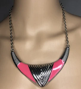 Robert Rose Statement Necklaces Large Bib Silver Toned and Neon Pink  - Picture 1 of 6