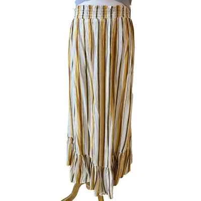 Maxi falda Angie para mujer talla mediana fluida amarilla a rayas en ángulo con volantes dobladillo Foto 1 de 4