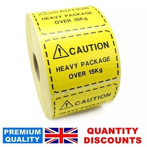 Precaución Paquete Pesado Más de 15KG. Etiquetas/pegatinas de envío amarillo brillante - Imagen 1 de 11