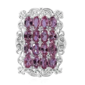 3.85 Shade of Pink Tourmaline & Zircon Ring Platinum Plated Sterling Size 10 - Picture 1 of 5