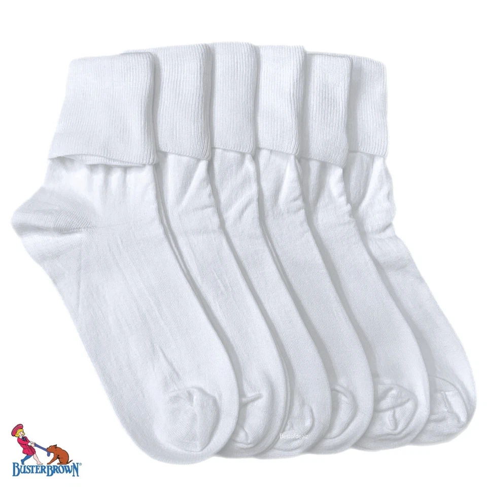 Buster Brown Womens 100% Cotton Fold Over Cuff Ankle Crew Bobby Socks - 6 Pairs - Image 1 of 4