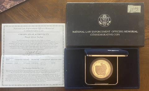 1997 NAT'L LAW ENFORCEMENT OFFICERS PROOF DOLLAR  W/ OGP & COA! FREE U S SHIP Cover