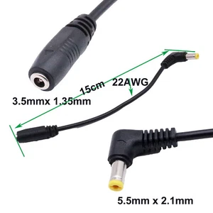 10x DC Power 3.5 x 1.35mm Female To 5.5 x 2.1mm Male Right Angle Connector Cable - Picture 1 of 7