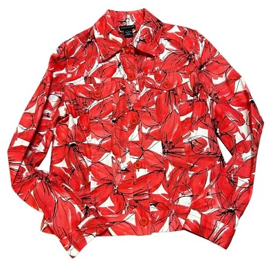 Rafaella цветочный Jean куртка женский размер большой красный длинным рукавом Lily Azaleas искусства - Изображение 1 из 4