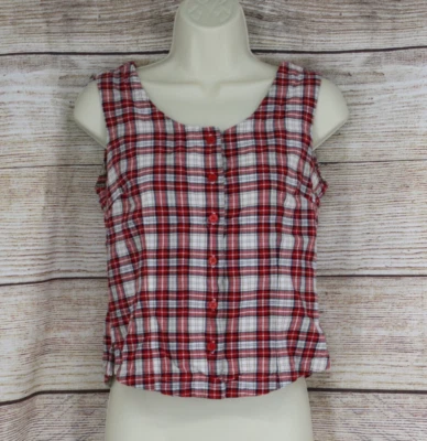 Blusa Y2K VINTAGE Faded Glory feminina tamanho pequeno botão para cima sem mangas botão para cima vermelha - Imagem 1 de 4