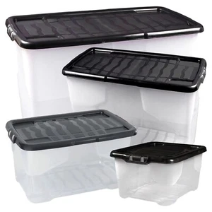 Curve Plastic Storage Boxes With Black Lids Stackable & Durable Containers - Bild 1 von 4
