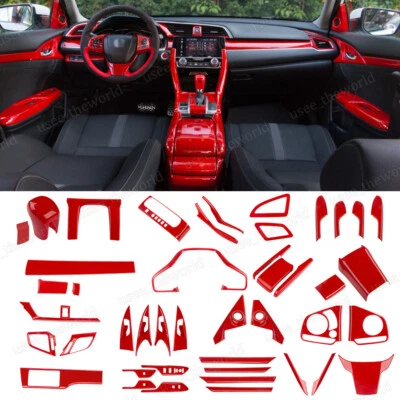 Red Interior Gear Shift Box Strip Cover Trim For Honda Civic 10th Gen 2016-2021 - Imagem 1 de 4