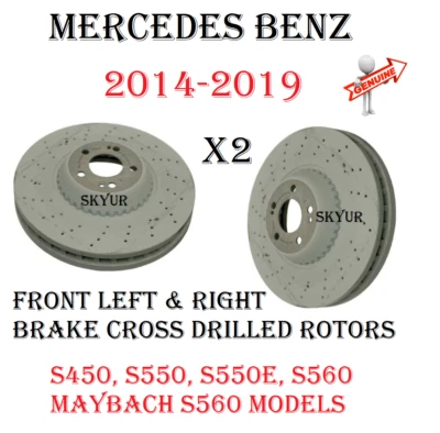 Juego de 2 rotores de disco perforados cruzados de freno delantero para Mercedes W222 S450 S550 S560 Foto 1 de 4