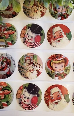 WHALINE 16 Cute Vintage Style Christmas Stickers/Retro Christmas Stickers Labels Seals