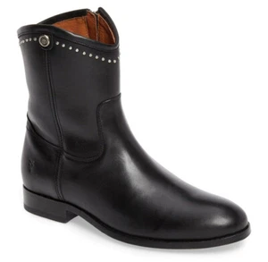 NEW FRYE Women Melissa Stud Short Ankle Black Leather Boot/Side Zip US 6.5/77890 - Picture 1 of 12