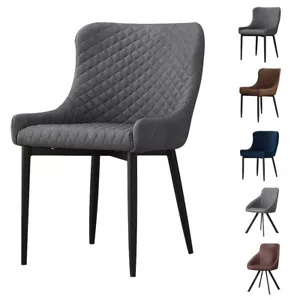 Luxury Pair of Faux Leather Chairs PU Velvet Dining Chairs Grey Brown Blue Metal - Picture 1 of 83