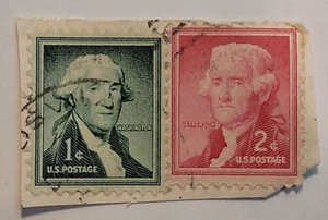 US-Briefmarke ~ Washington 1¢ grün/Jefferson 2¢ rot ~ ca. 1950er - 004 - Bild 1 von 6