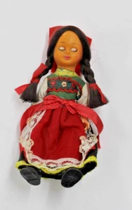 Vintage Nationality Doll Germany Dress Red Green Sleeping Eyes Toy Brunette 5.5" - Picture 1 of 2