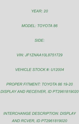 2020 Toyota 86 Radio Head Unit, PT296-18190-20 - Image 1 of 4