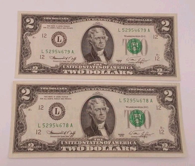 (2) $2 Federal Reserve Note Consecutive Serial San Franscisco Fr. 1935L - Image 1 of 4