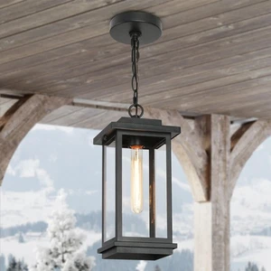 Outdoor Pendant Light Fixture, Black Farmhouse Outdoor Pendant Lights for Por... - Picture 1 of 7