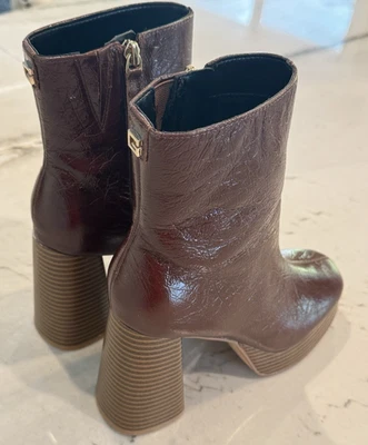 Guess Womens DANCA3 Patent Leather Block Heel Ankle Boots Size 6.5M  Brown - Image 1 of 4