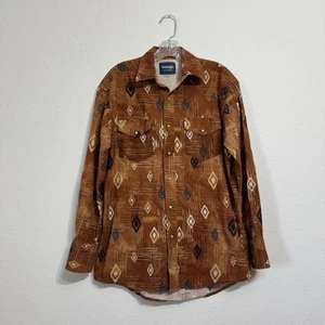 Wrangler Burnt Orange Aztec Southwestern Pearl Snap Long Sleeve Mens Size M - Picture 1 of 6