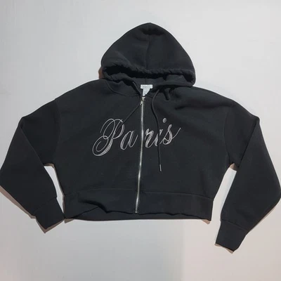 Rue21 Women's Black Cropped Hoodie Paris Size S NWT - Image 1 of 4