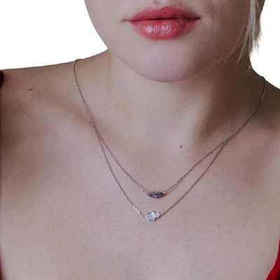 Sterlingsilber Halskette,Türkis Cz Stein Teufelsauge & Perle Hamsa Hand Anhänger - Bild 1 von 4