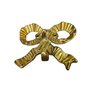 Heavy Brass Ribbon Bow Wall Ornament Wreath Hanger Hook 4 1/2" Wide - Picture 1 of 5