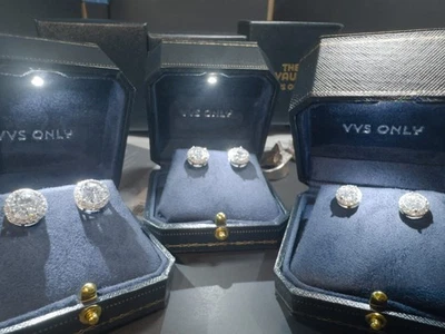 Aretes con halo de moissanita real de oro blanco de 14 k sobre plata 925 hip hop unisex Foto 1 de 4