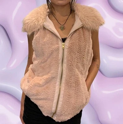 Chaleco MARC New York Andrew Marc Rosa Imitación Piel Felpa Chaqueta Bolsillos Cremallera Completa Talla S Foto 1 de 4