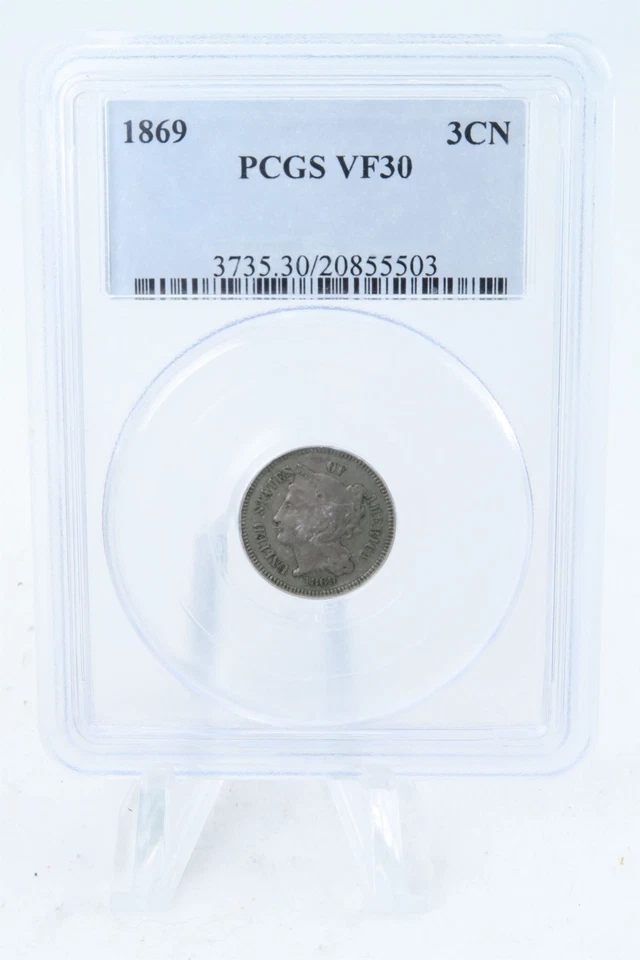 1869-P PCGS VF30 Three (3) Cent Nickel Business Strike 3CN - Image 1 of 2