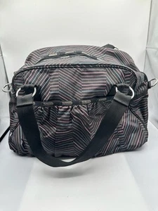 Lesportsac Abbey Carry On Multicolor Striped Nylon Black Trim Shoulder Tote Bag - Picture 1 of 8