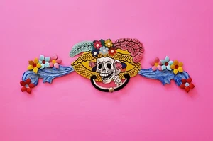 Beautiful Mexican tin day of the dead catrina wall ornament hanging Mexico - Picture 1 of 5