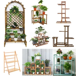 Multi Tier Flower Plant Pot Shelf Stand Wooden For Indoor Outdoor Pathway Garden - Picture 1 of 31