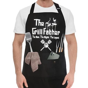 Funny Chef Apron For Men Bbq Dad Aprons For Men With 3 Pockets Cooking Grill Kit - Picture 1 of 7
