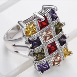 Ring Hand Jewelry Size 5-12 Color Domineering Zircon Quadrel   Popular - Bild 1 von 4