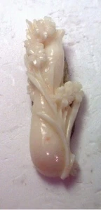NOS Antique Genuine Undyed Carved Coral Natural Flower Leaf Garland Stone #OK85 - Picture 1 of 5