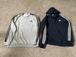 Adidas Mens BlackFull ZipHoodie Sweatshirt Stripes +Gray striped sweatshirtXL - Picture 1 of 9