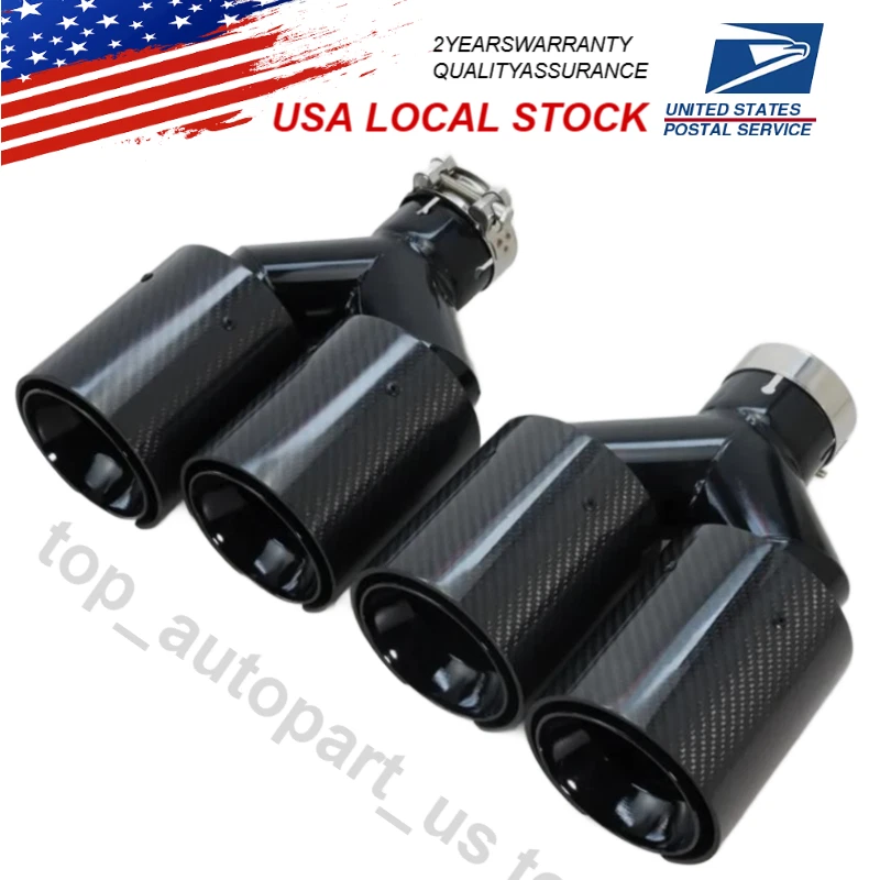For BMW 63MM In 108MM Out Dual Exhaust Twin End Tips Tail Pipe Carbon Fiber Foto 1 de 4